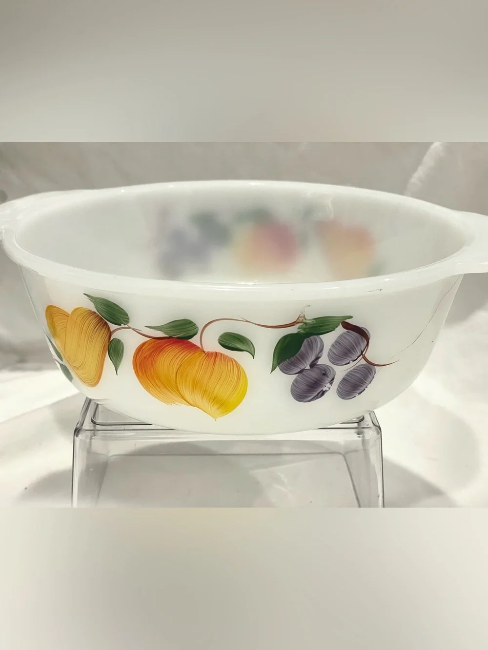 Vintage Fire King Fruit Design Lidded Casserole Dish | Heavy | Hairline Crack
